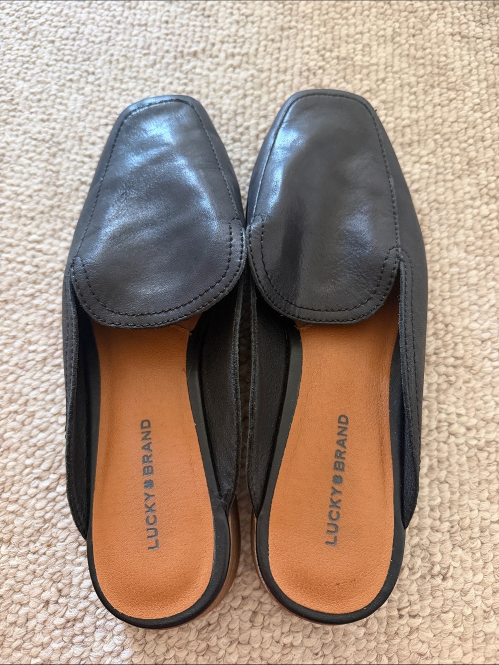 Lucky Brand Black Leather Slip-On Mules